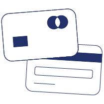 A blue icon of two credit cards.